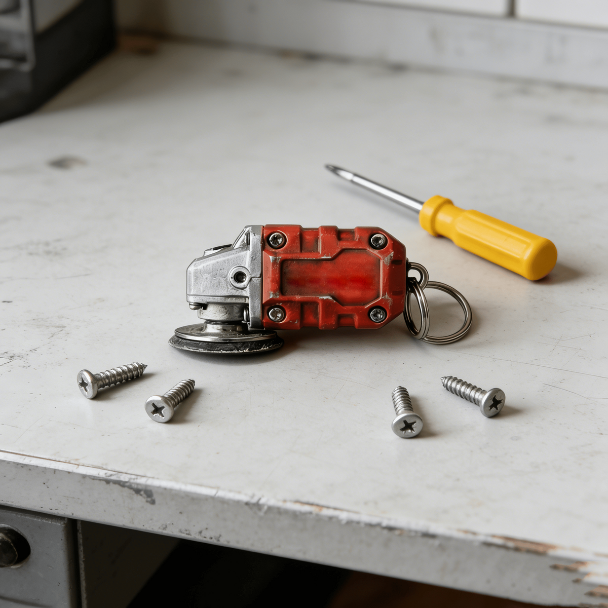 🛠️2-in-1  Mini Grinder Keychain: On-the-Go Smoothing Tool + Tool Enthusiast Collectible