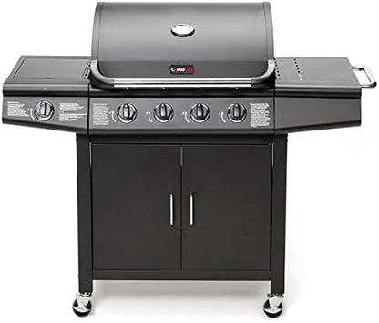 Gas BBQ Grill 5 Burner (4 Main + 1 Side Burner), Outdoor Barbecue with Steel Warming Rack, Temperature Gauge, for Garden & Outdoor Cooking