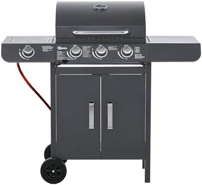 Gas BBQ Grill 3+1 Burner, Outdoor Barbecue with Wheels, Warming Rack, Side Shelves, Storage Cabinet, Temperature Gauge, 110 × 50 × 100 cm, Grey