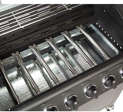 Gas BBQ Grill 7 Burner (6 Main + 1 Side Burner), Outdoor Barbecue with Steel Warming Rack, Temperature Gauge, Black