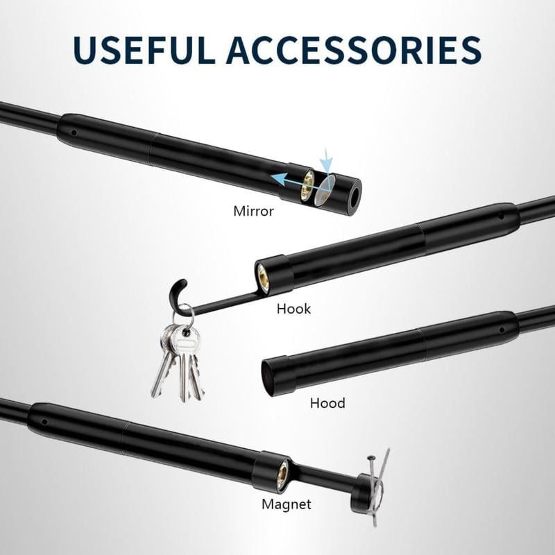 16.4ft Endoscope Camera with Light for iPhone and Android, 480P HD IP67 Waterproof Borescope with 8 Adjustable LED Lights, Semi-Rigid Snake Camera, 8mm Black, Diagnostic Tool