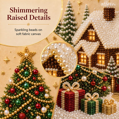 🎄🎅 Premium 3D Pearl Christmas Wall Art Kit | Luxury Flocked Canvas with Scratch-Resistant Non-Fading Pearl Beads DIY Holiday Decor ⛄️❄️