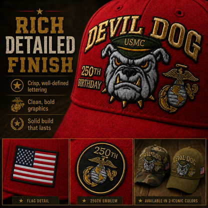 🔥 Father’s Day Sale - ❤️Handmade Devil Dog USMC 250th Birthday Commemorative Cap 🇺🇸