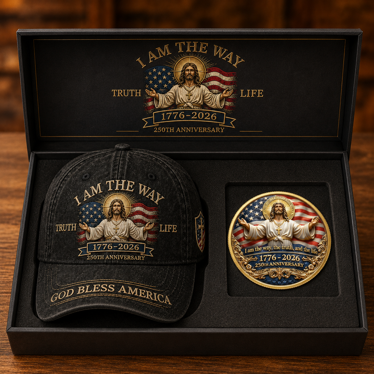 I Am The Way 1776–2026 Faith Heritage Cap 🎁 Free Double-Sided Honor Coin With Every Cap Purchase 🇺🇸