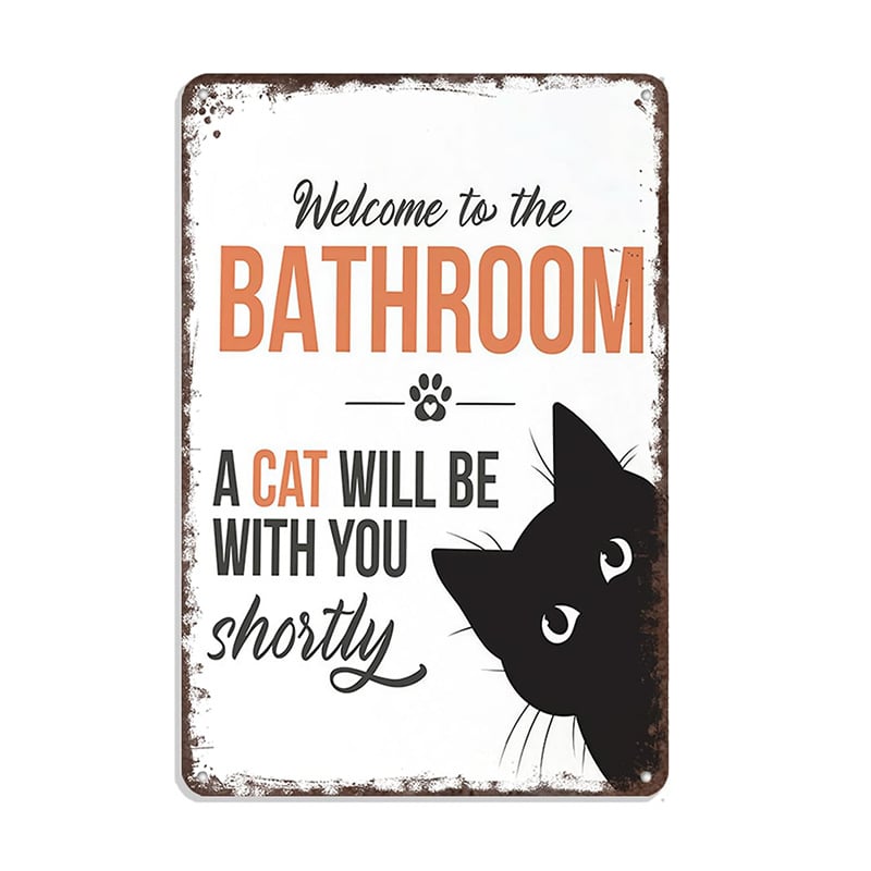 🐾💕 Vintage Cat Bathroom Sign - "Welcome to the Bathroom"