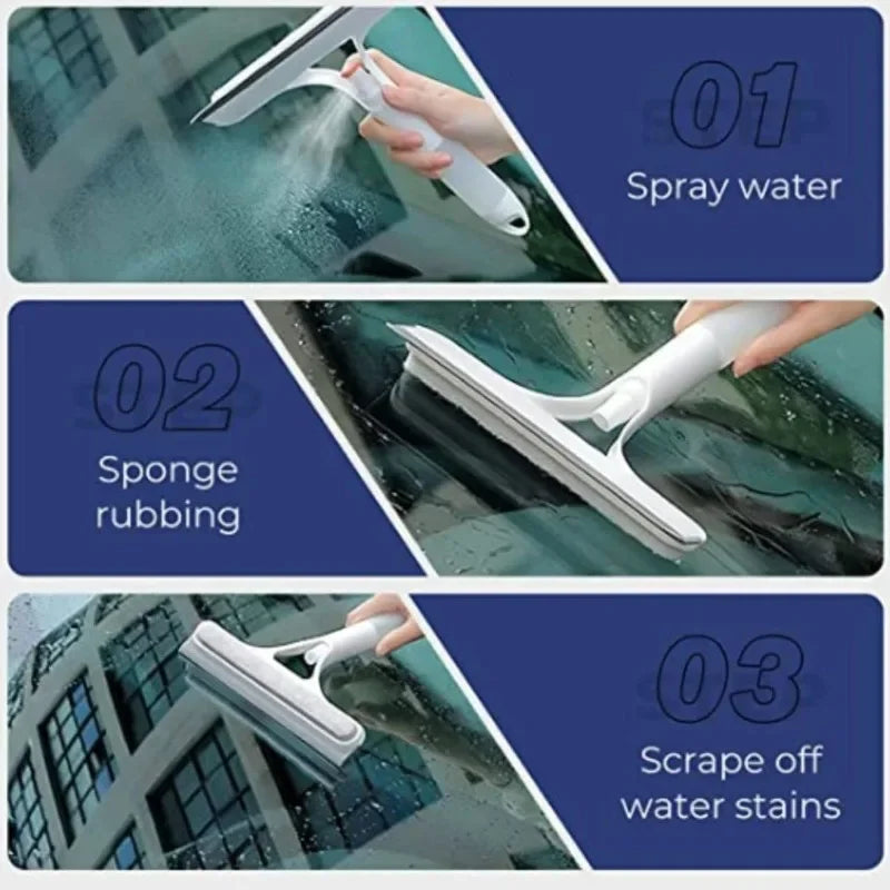 3 in 1 Window Cleaning Squeegee Multi Function Glass Mirror Wiper with Spray Bottle Microfiber Scrub Household Car Cleaner Tools