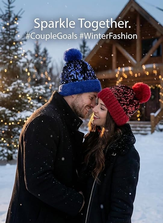🔥Last Day 50% OFF - Winter Sparkly Sequin Pom Beanie