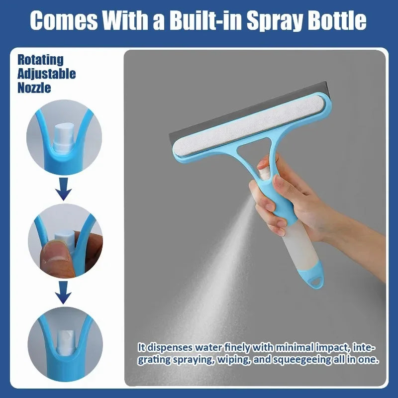 3 in 1 Window Cleaning Squeegee Multi Function Glass Mirror Wiper with Spray Bottle Microfiber Scrub Household Car Cleaner Tools
