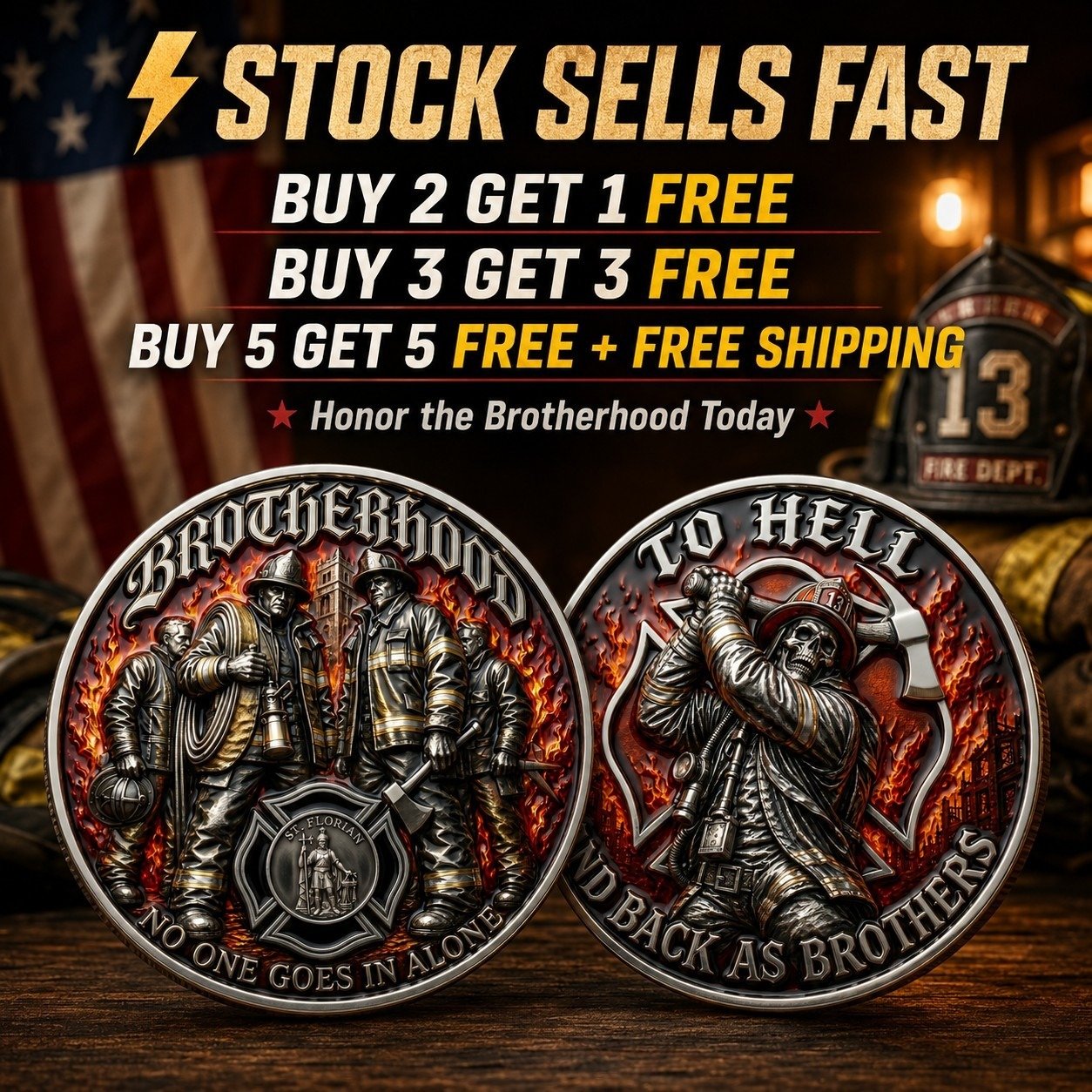 🔥 Father’s Day Sale - Brotherhood Firefighter Challenge Coin
