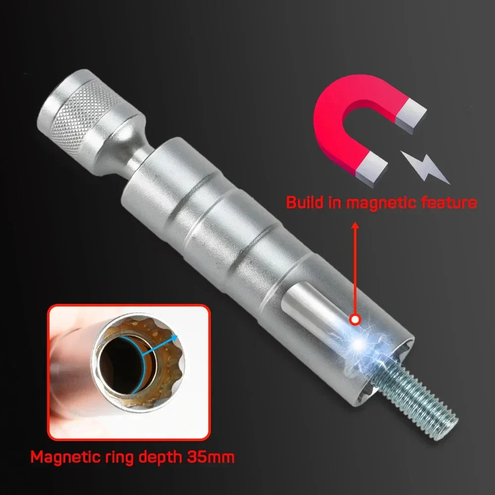16mm With Magnetic Thin Wall Universal Joint Spark Plug Socket 12 Angle Flexible Socket Wrench Car Repair Tool