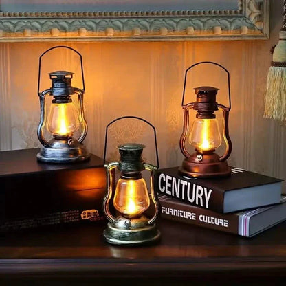Retro Kerosene Lamp LED Horse Lantern Outdoor Waterproof Portable Rechargeable Solar Powered Flame Light